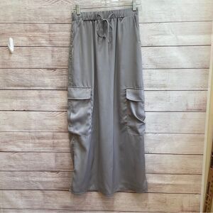 EMERSON LANG CARGO MAXI‎ SKIRT IN SATINY GRAY